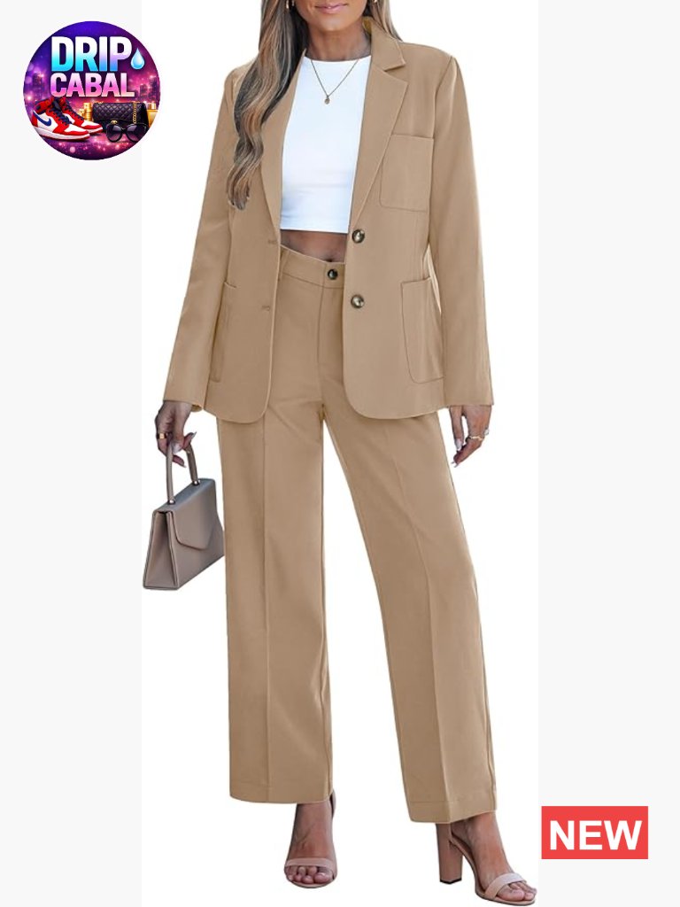 Polyester Blazer And Wide Leg Pants Suit Set For Professional Office Wear